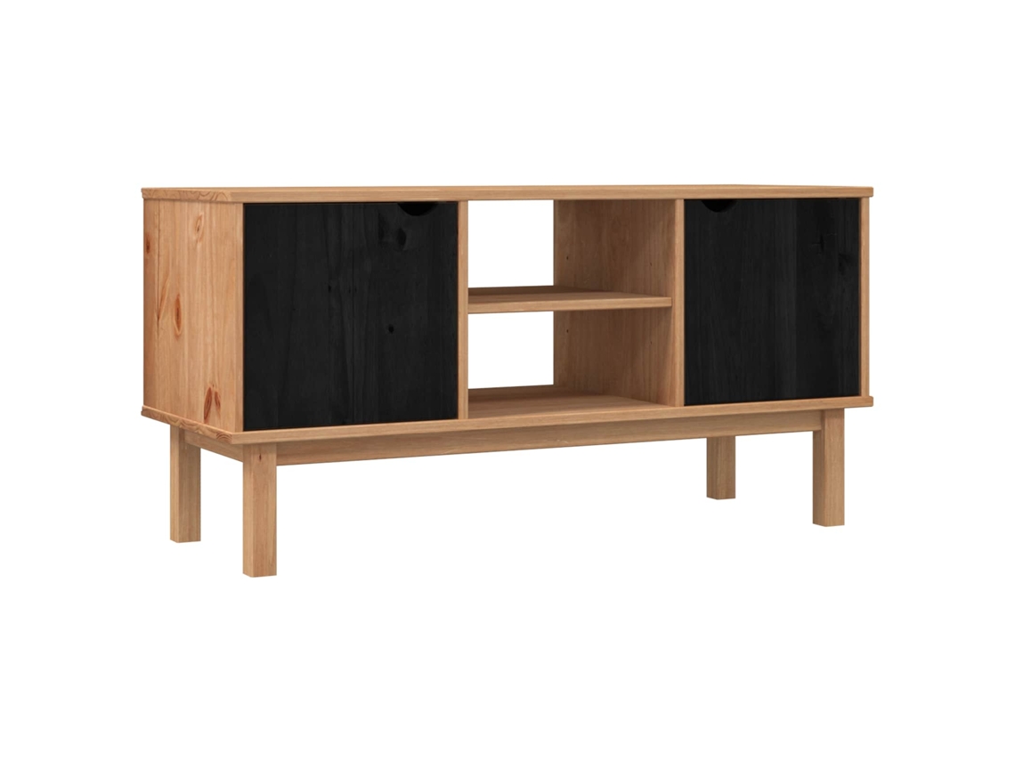 Conjunto 1 Móvel De Tv Vidaxl Preto Madeira De Pinho Maciça (113,5 X 43 X 57 Cm)