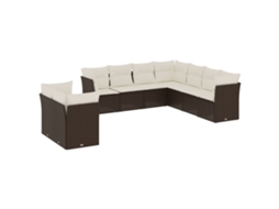 Conjunto de 9 Sofás para Jardim com Almofadões Vime Pe Castanho MAISON EXCLUSIVE