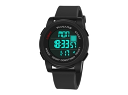Relógio esportivo digital multifuncional luminoso Panars masculino, preto, à prova d'água