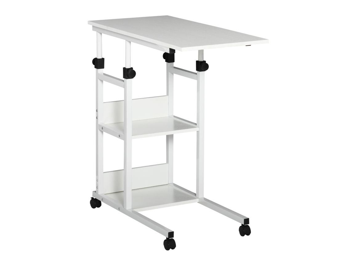 Mesa Lateral Móvel Aglomerado, Metal Cor Branco 80x40x 72-82cm Homcom
