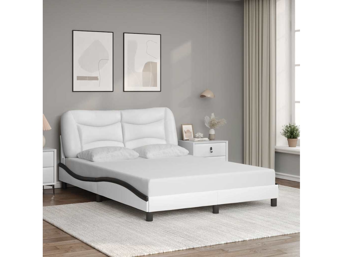 Vidaxl Estrutura De Cama Sem Colchão Hvar 140x200 Couro Artif. Branco/preto