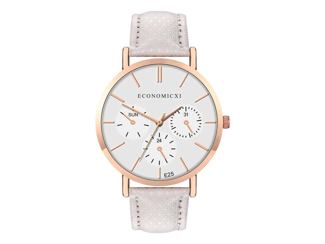 Relógio de Pulso Feminino Fashion Simples de Quartzo com Pulseira Pu Decoração Branco