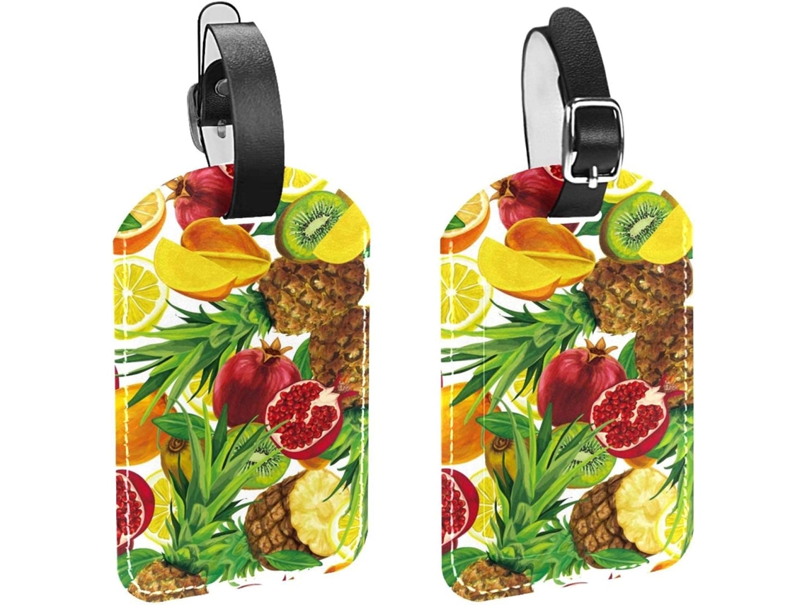 Conjunto De 2 Etiquetas Bagagem Mão Masculinas Frutas Tropicais Fatiadas Abacaxi E Limão Pintura Em Poliuretano
