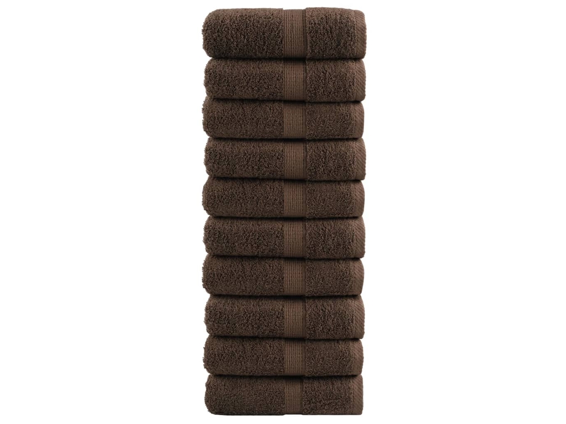 Conjunto 10 Toalha de bidé VIDAXL Marrom Algodão (30x50 cm)