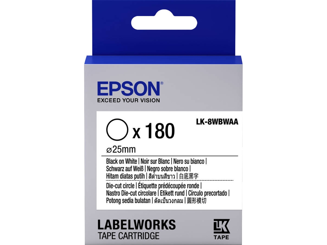 C.ETIQ EPSON LK-8WBWAA NG/BL CORT  25MM
