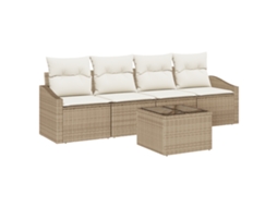 Conjunto 5 Conjunto De Sofá De Jardim Vidaxl Bege Vime Pe (55 X 55 X 37 Cm)
