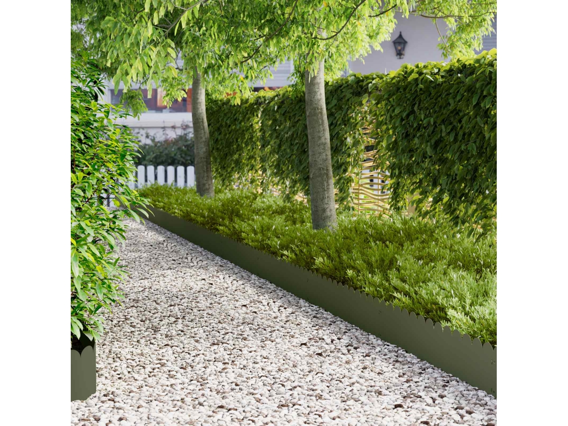 Vidaxl Acabamento Para Gramado 20 Unid. 103 X 25 Cm Aço Verde-azeitona
