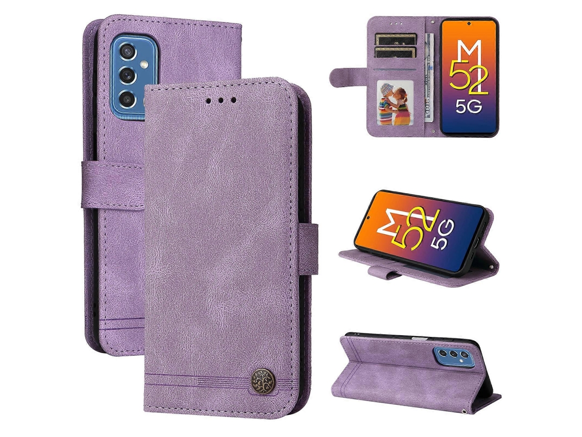 Capa De Couro Flip Horizontal Com Botão De Metal E Textura De Árvore Para Samsung Galaxy M52 5g