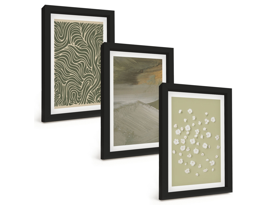 Composição De Quadros Padrões Abstratos De Flores Onduladas Espelharte (3 Peças 20x30 Cm)