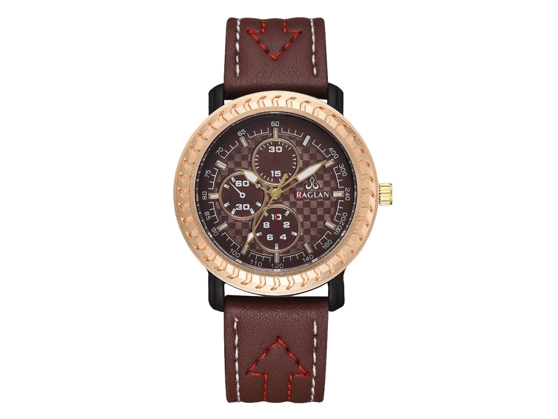 Relógio masculino clássico casual analógico de quartzo com pulseira de couro PU marrom escuro