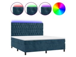 Conjunto 1 Cama Box Spring Vidaxl Azul Veludo (203 X 160 X 128 Cm)