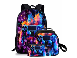 Mochila Conjunto 3 Peças Para Meninos Czhhmart, Estampa De Comando De Jogo, 17 Polegadas, Com Lancheira E Estojo Estilo 12