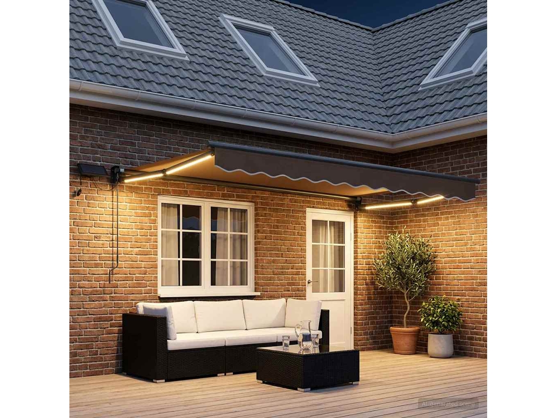 Vidaxl Toldo Retrátil Manual Com Leds Cinzento-acastanhado