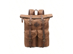 Mochila Impermeável Para Caminhadas, Com Capacidade Para Um Laptop De 15", Feita De Lona Encerada E Couro, Cor Café