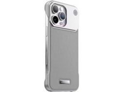 Capa Magnética Com Revestimento De Couro E Borda Metálica Para Iphone 15 Pro Max, Cinza