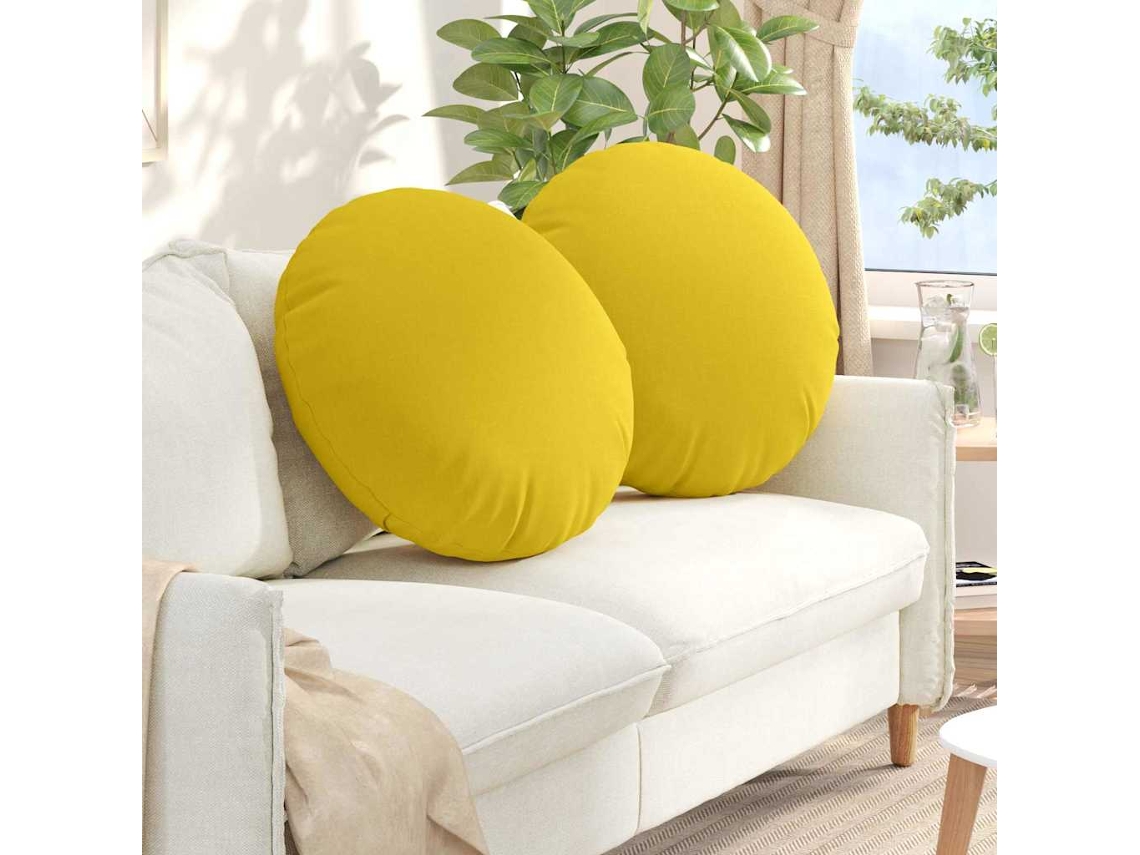 Vidaxl Almofadas De Assento 2 Unid. Tecido Amarelo Claro Ø60 X 21 Cm