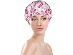 Touca De Banho Reutilizável E Impermeável Para Mulheres Dupla Camada Elástico Cabelos Longos Flor Borboleta Rosa