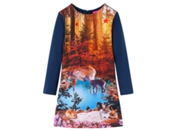 Vestido De Manga Comprida Para Criança Azul-marinho 128