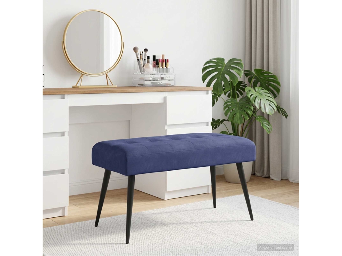 Vidaxl Banco Com Botões Estofados Azul Polícia 80 X 40 X 46 Cm Veludo