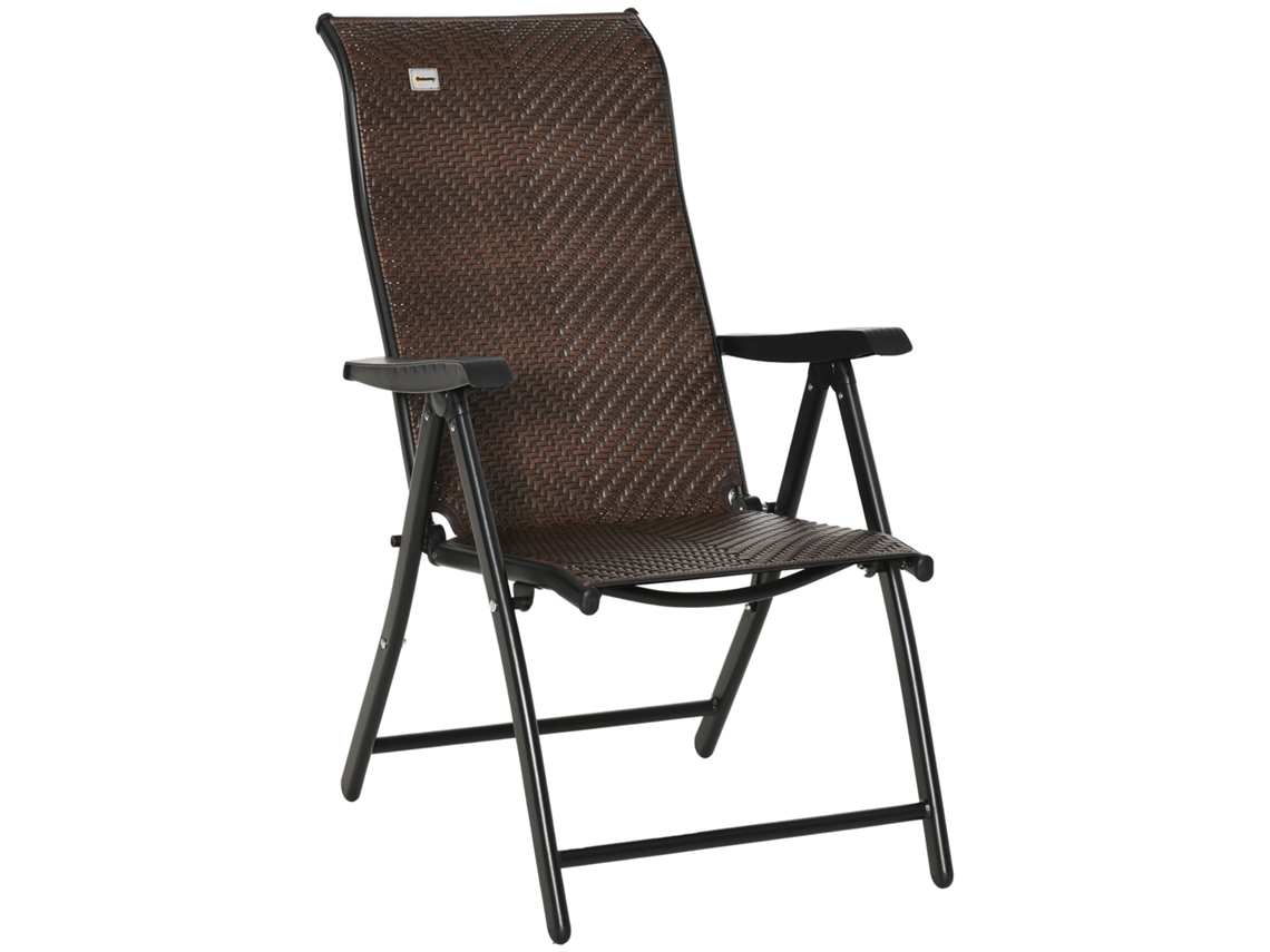 Cadeira Dobrável Em Polirratã Com Apoios De Braços, Custo Ajustável Em 7 Posições, Ideal Para Jardim, Varanda E Terraço, 58 X 71 X 111 Cm