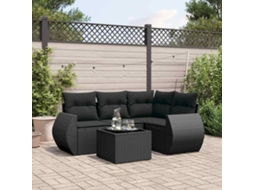Vidaxl 5 Pcs Conjunto Sofás De Jardim Com Almofadões Vime Pe Preto