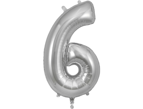 Balão Número 6 de 86cm Prateado