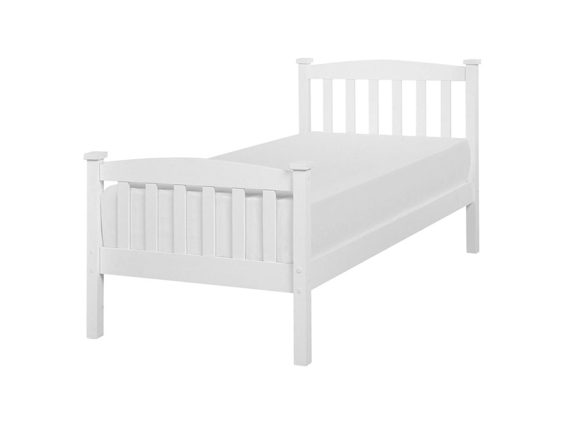 Cama De Madeira Maciça Com Cabeceira Beliani Giverny De Madeira De Pinho Branco 90x200