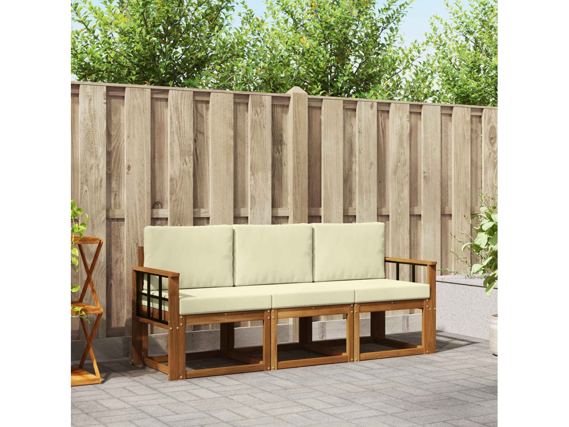 Vidaxl Conjunto De Sofás Para Exterior 3 Unid. Natural E Creme