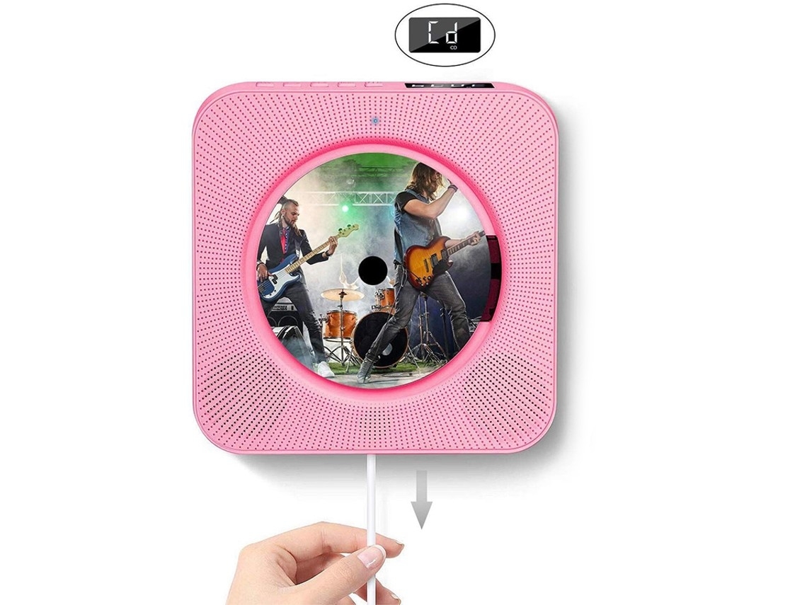 Leitor De Cd Portátil Com Bluetooth, Interruptor De Puxar, Ideal Para Casa E Escola, Rosa.