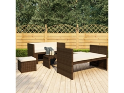 5 Pcs Conjunto Lounge Jardim C/ Almofadões Vime Pe Marrom Dkd Home Decor