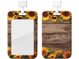 Porta Crachá Madeira Com Design Girassol, Cordão, Revestimento Plástico Impermeável, Cartões de Identificação, Estojo