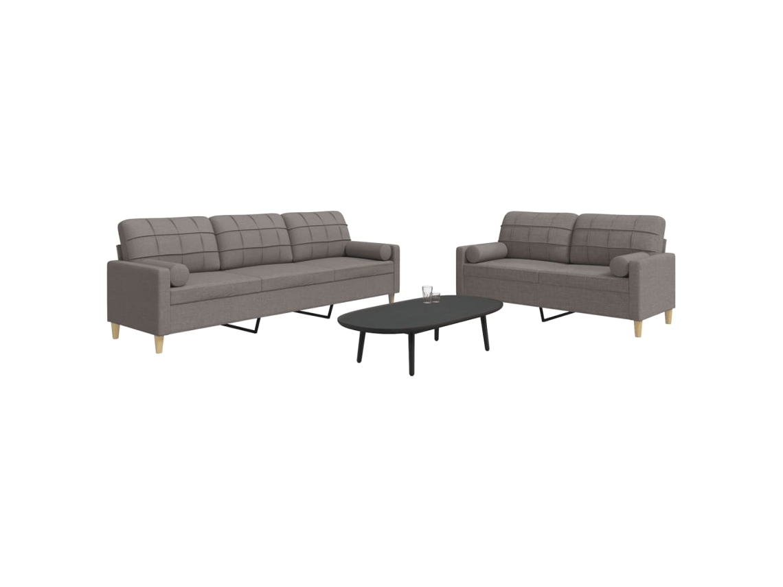 Vidaxl 2 Pcs Conjunto De Sofás Com Almofadas Tecido Cinza-acastanhado