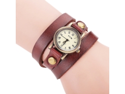 Relógio Pulseira Feminino Estilo Punk Multicamada Liga Quartzo Marrom Escuro