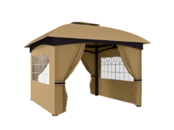 Gazebo de Jardim 3,4x3,4m com Paredes. Proteção Uv e Telhado de Dois Andares. Bege Ge