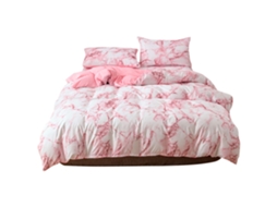 Conjunto de lençóis marmoreados de poliéster com capa de edredão e travesseiros tamanho double Eu rosa S/MARCA