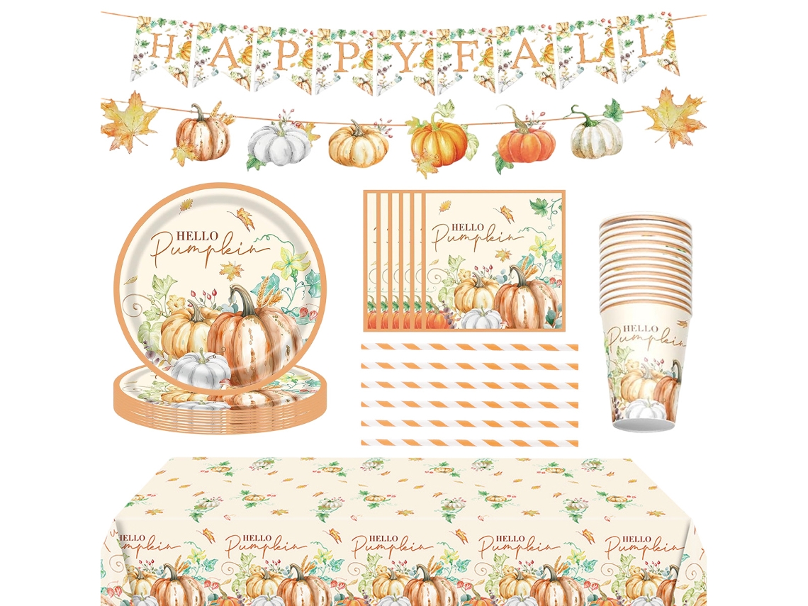 Conjunto de Decoração para Festa de Abóbora Pratos e Copos RNEMITERY