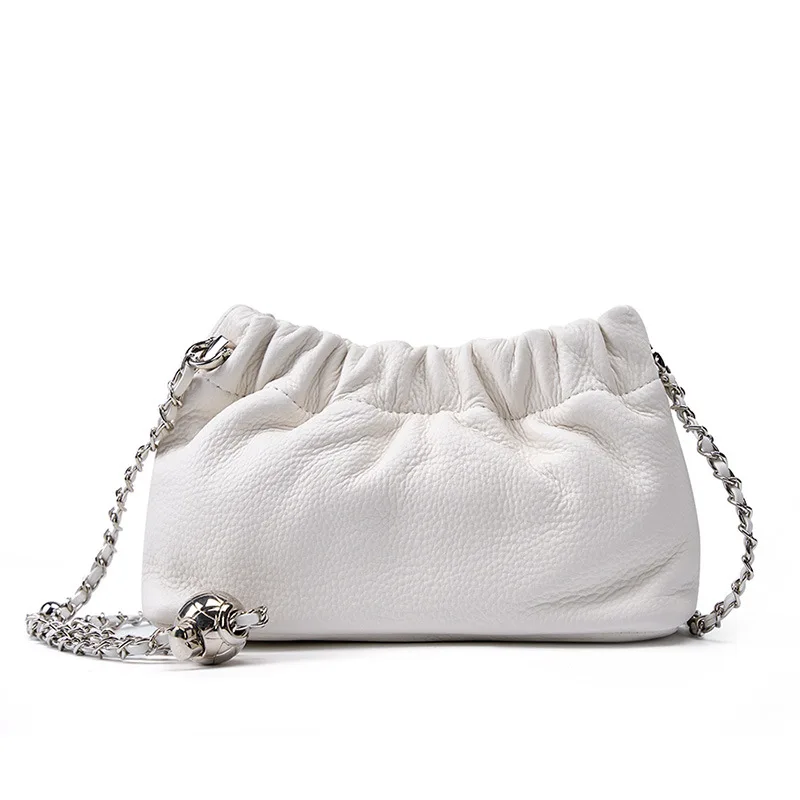 Bolsa De Ombro Feminina Em Couro Genuíno Marrom Claro, Bolsa Pequena De Aba Com Corrente De Marca De Luxo.
