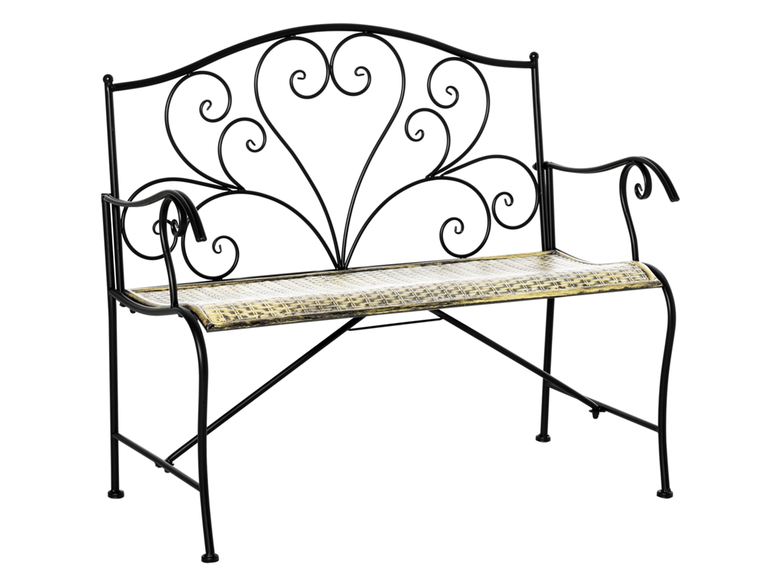 Banco de Jardim em Ferro Estilo Vintage 2 Lugares Preto BTFORUS