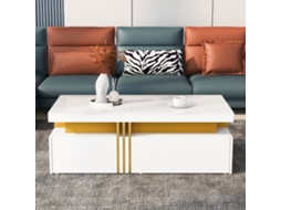 Mesa Centro 100x50x40 Brilho Mármore 2 Gavetas Sala Moderna Elegante