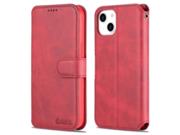 Capa De Celular Flip De Couro Com Textura De Bezerro Para Iphone 14 Plus, Vermelha