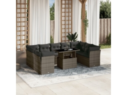 Vidaxl 10 Pcs Conjunto Sofás De Jardim C/ Almofadões Vime Pe Cinzento