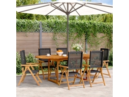 Conjunto 7 Peças Jantar P/ Jardim Vime Pe/madeira Maciça Preto Dkd Home Decor