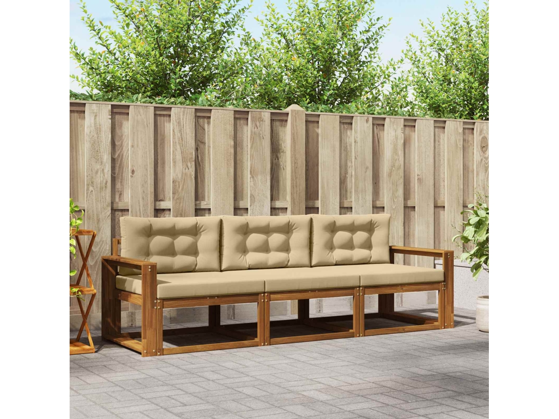Vidaxl Conjunto De Sofás Para Exterior 3 Unid. Natural E Bege