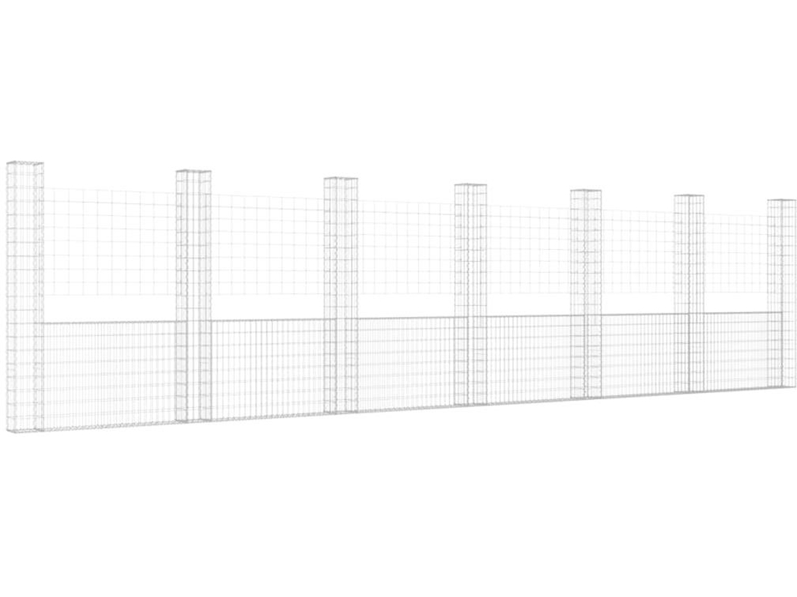 vidaXL Cesto gabião em forma de U c/ 7 postes 740x20x200 cm ferro