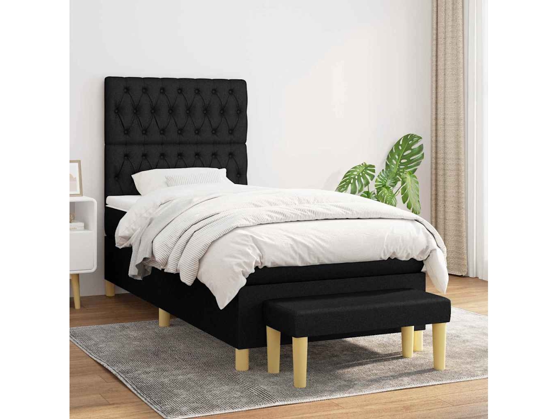 Vidaxl Cama Com Molas/colchão 100x200 Cm Tecido Preto