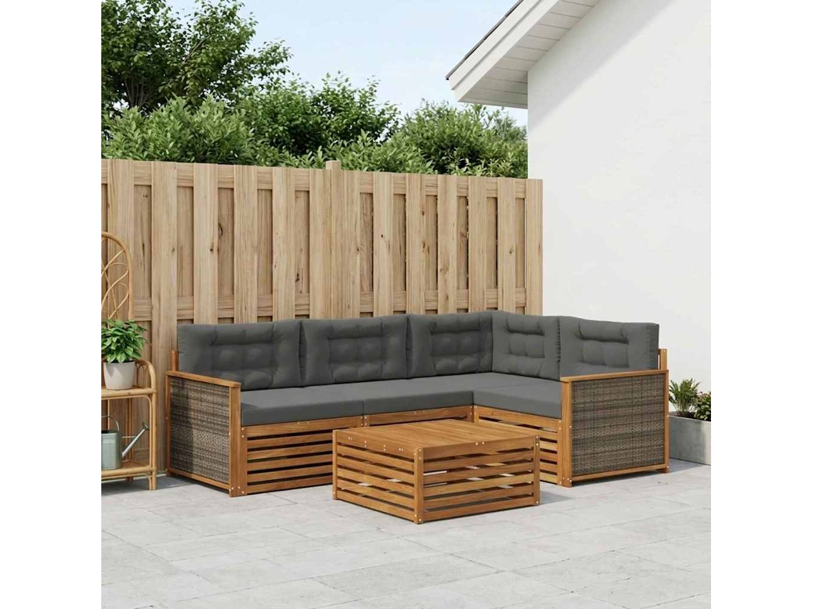 Vidaxl Conjunto De Sofás Para Exterior 5 Unid. Natural E Antracite