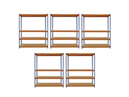Conjunto de 5 Estantes de Aço S-Rax Prateleiras de Mdf Sólido Montagem Sem Parafusos 150 Cm X 50 Cm X 180 Cm