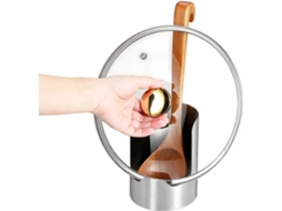 Suporte Vertical Multifuncional Em Aço Inoxidável Para Tampas De Panelas.