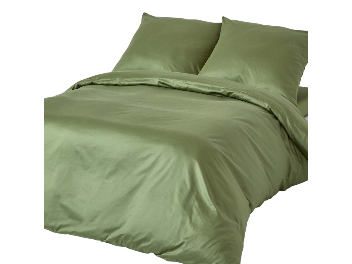 Homescapes Moss Green European Size Organic Cotton Duvet Cover Set, 400 Tc, 240 X 220 Cm