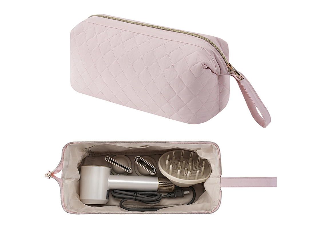 Bolsa para secador de cabelo, bolsa para cotonetes, bolsa de viagem multifuncional - Rosa